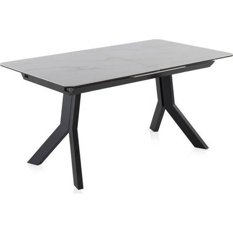 Table à manger extensible - JUANIO - JUANIO - Plateau céramique effet marbre - Pieds métal noir - 160-210 x 90 x 76 cm (1/4)