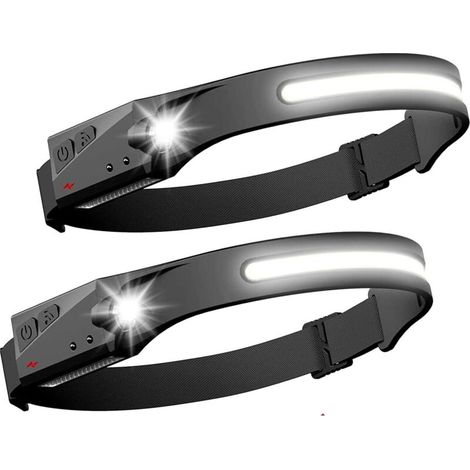 2er-Pack LED-Stirnlampe mit Sensor, leistungsstarker COB-XPE-Scheinwerfer, 5 Modi, USB-aufladbar, wasserdichte Lauflampe, ideal für Camping, Lesen, Wandern, Radfahren, Angeln und Mountainbiken