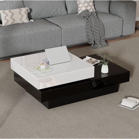 Drehbare Couchtisch 103 x 60 x 35,5 cm, 2 Ebenen, Hochglanz, Weiß und Schwarz HAVRYA (1/5)