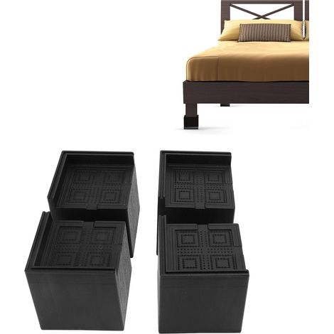 Souleurs de Meubles en Plastique et EVA 4Pcs - Élévateurs Carrés 9x9x8cm pour Machine à Laver, Lit, Canapé et Table - Capacité 2200LBS, Noir, Anti-dérapant (1/5)