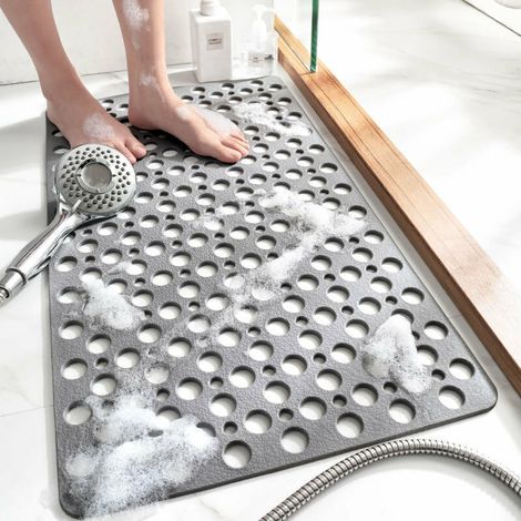 Tapis antidérapant pour salle de bain - imperméable aux chutes, tapis antidérapant pour salle de bain poreux fuite d'eau avec ventouse tapis antidérapant anti - lutte mat - gris - 75 x 43 cm (1/4)