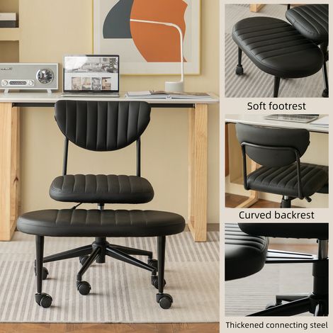 Chaise de bureau en velours Home Office – Chaise pivotante à hauteur ajustable avec repose-pieds intégré innovant à 360°(CHI) (1/5)