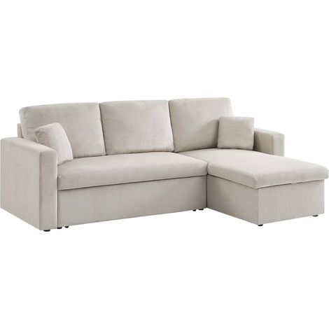 Canapé d'angle convertible en velours côtelé - IDA - 3 places. fauteuil d'angle réversible coffre rangement lit modulable Velours côtelé Grège