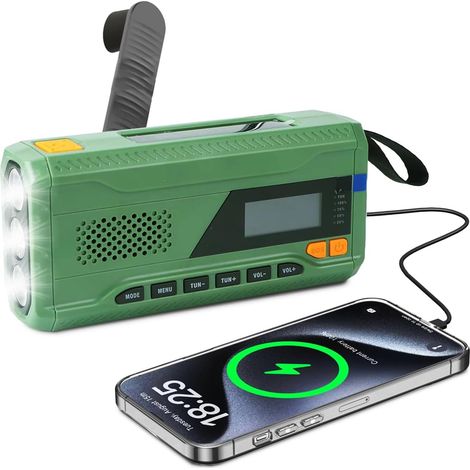 Radio d'urgence, à manivelle, FM/DAB+/DAB, portable, avec batterie externe de 4000 mAh, chargeur de téléphone, charge USB, manivelle, alarme SOS, lampe de poche 3 modes, pour extérieur, camping (1/5)
