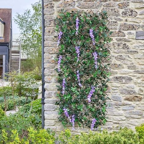 Garden Mile Purple Wisteria Trellis Leaves & Flowers Artificial Leaf Trellis Panel Spring & Summer Garden Decoration Climbing Faux Plants Flowers Panels Ornamental Outdoor Indoor (180 x 60cm) (1/2)