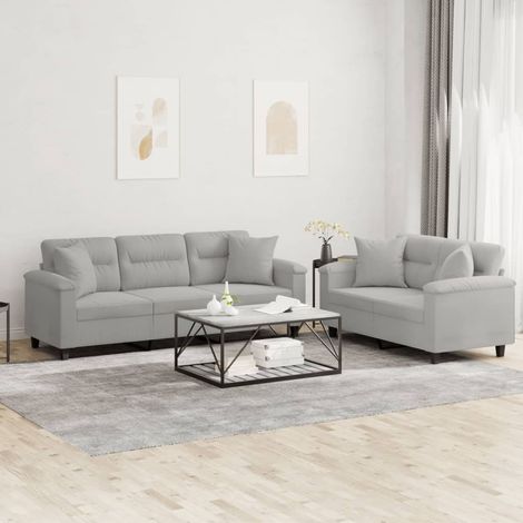 Ensemble de 2 canapés 2 et 3 places en microfibre gris clair avec coussins et oreillers - PANGIVO (1/5)
