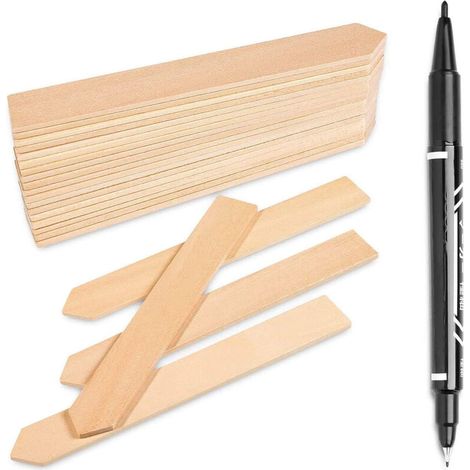 50 étiquettes pour plantes en bambou (2 x 15 cm) avec marqueur intégré (1/5)