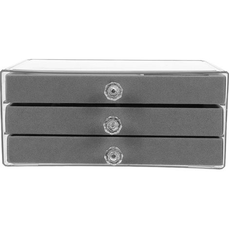 Boîte à Bijoux à 3 Tiroirs Grise avec Plateaux Amovibles Organisateur de Boucles D’Oreilles et Bagues Coffret Anti-Poussière Compact pour Commode et Rangement Voyage (1/5)