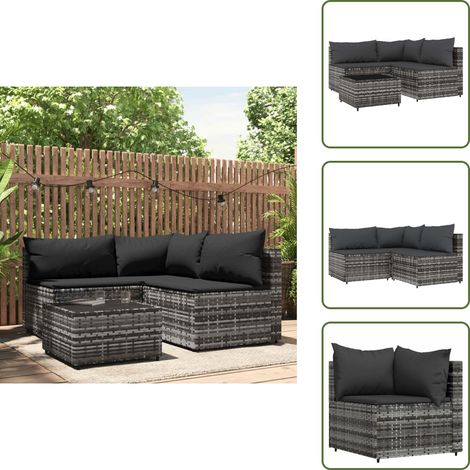 Salon de jardin 4 pcs avec coussins Gris Résine tressée - Salon De Jardin - Mobilier Extérieur - Canapé D'angle - Set De Salon - Table Basse (1/5)