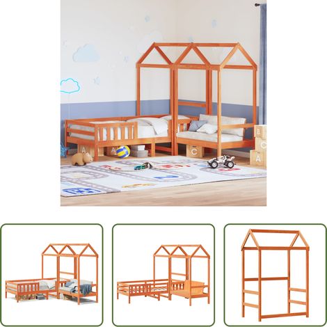 vidaXL Bettdach -  Massivholzbett und Bank mit Dach Orange 75x190 cm Kiefernholz (1/5)