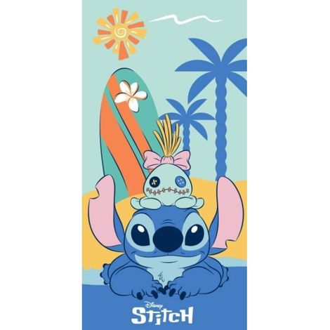 Serviette de plage - Stitch et Souillon à la plage - 70x140 cm (1/4)