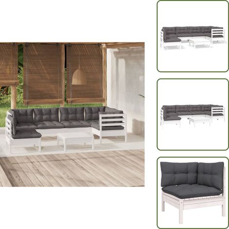 Cuscini da giardino - vidaXL Set Divani da Giardino 7 pz con Cuscini Bianchi Legno di Pino - Divano angolare