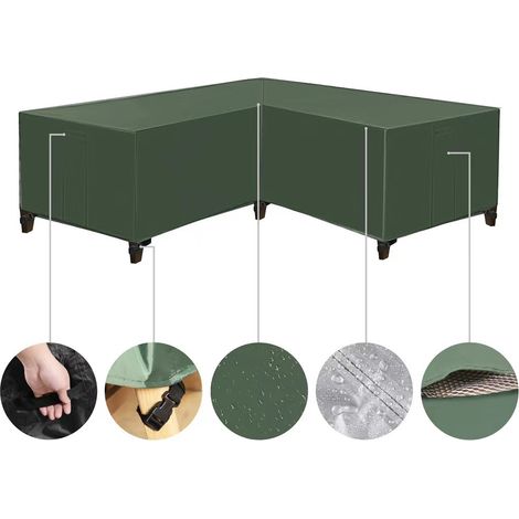 Housse Salon de Jardin Angle Exterieur, Housses de Meubles en Forme de L, Housse de Protection pour Meubles de Jardin, Housse de Canapé de Jardin Imperméable(Vert,260X192X82cm)
