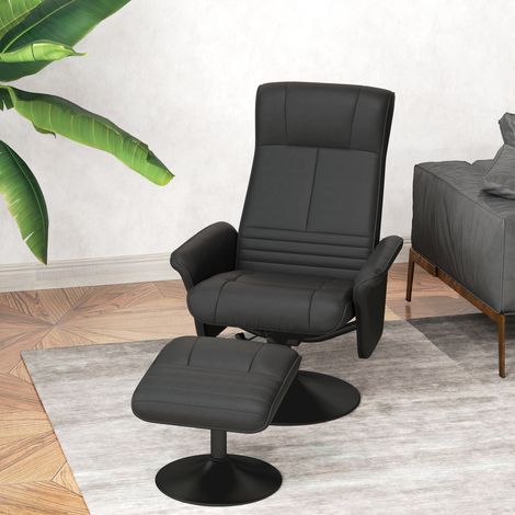 Polstersessel, Akzentsessel mit Hocker, drehbar, ergonomisch, Mikrofasertuchoptik, bis 150 kg, Schwarz (1/5)
