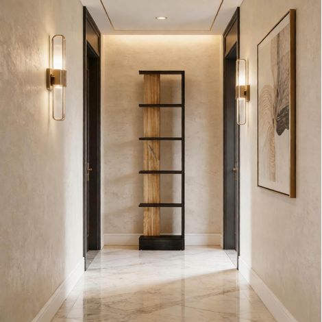 Libreria 45x21x170 cm in truciolato nero e rovere, 5 vani, per ufficio – MEUBLIV (1/5)