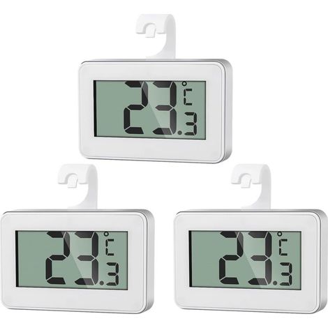 3x Digitales Kühlschrankthermometer, Gefrierschrankthermometer, wasserdichtes Gefrierschrankthermometer mit LCD-Bildschirm und Haken zur Temperaturanzeige
