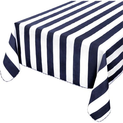 Tovaglia Giardino Cotone Bordata A Righe Varie Misure Copri Tavolo Piscina Cucina Blu - 135x180 Cm