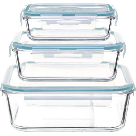 5Five Simply Smart – Lot de 3 grandes boîtes carrées de conservation en verre borosilicate – Hermétiques et empilables – Pour réfrigérateur et congélateur (1/10)