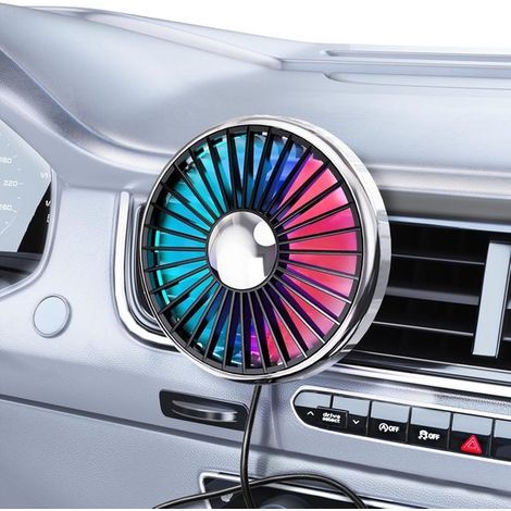 Thijox - Ventilatore USB per bocchette di ventilazione, ruotabile a 360°, mini ventilatore silenzioso per auto con luce LED colorata, 3 velocità, ventilatore compatto per auto (1/5)