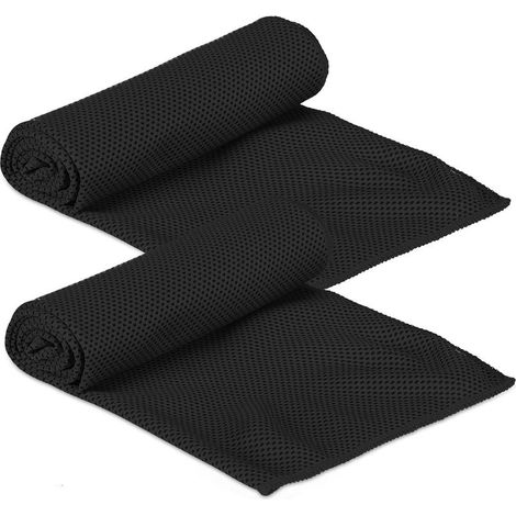 Serviette rafraichissante, Jeu de 4, Micro Fibres, pour Le Cou, Sport, 90x 30 cm, Noir (1/5)