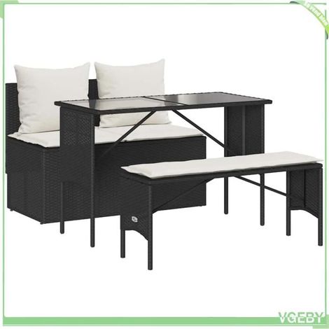 Ensemble de salle à manger de jardin - FAFEICY - 4104181 - 3 pcs - Résine tressée noire - Table verre trempé, coussins amovibles (1/5)