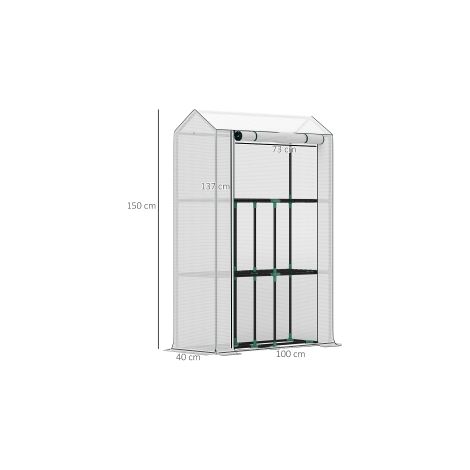 Serre de jardin blanche en acier avec étagères, porte enroulable et film anti-UV, pour balcon, terrasse et jardin (1/5)