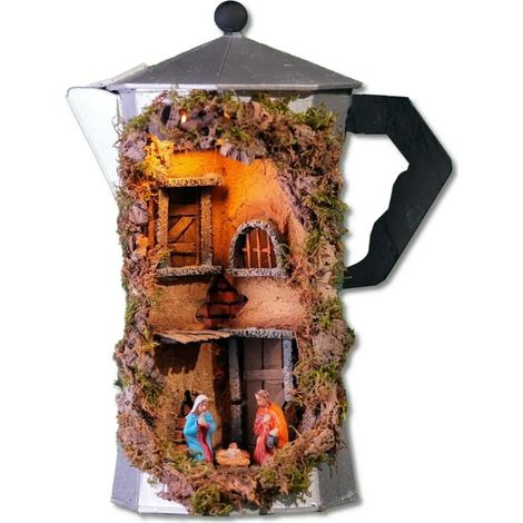 Moka con Natività luminosa H6 cm 14 × 14 × 3 cm (1/2)