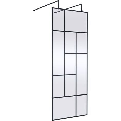 Balterley Rolleston Contemporary Bathroom Abstract Frame Design 8mm Glass Wetroom Screen with Arms and Feet, 1950 x 850 x 60mm, Matt Black