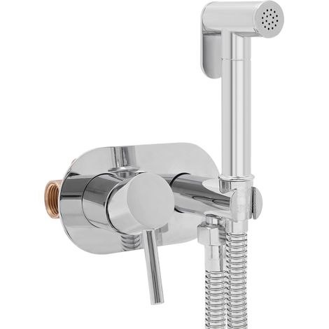 Ensemble de bidet encastré avec douchette pour WC en acier inoxydable - Eau froide et chaude - Douchette à main avec tuyau et support (1/5)