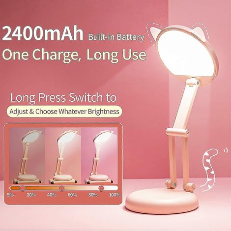 Lampe de bureau LED mignonne, lampe de bureau rose, 8 niveaux de luminosité, petite lampe de bureau pliable, lampe de bureau portable pour enfants, lampes de bureau à intensité variable, chargement US (1/5)