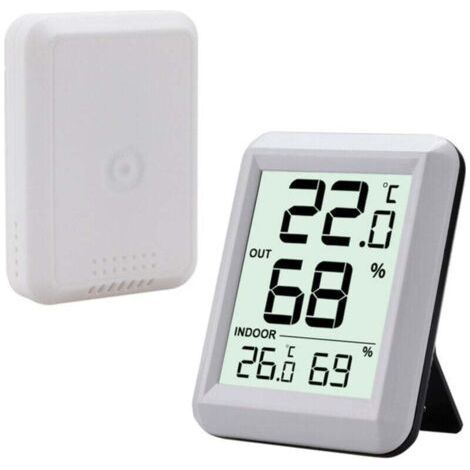 Thermomètre intérieur et extérieur, connecté avec capteur extérieur sans fil, hygromètre numérique avec grand écran LCD, commutateur ℃/℉. Pour bureau, maison, chambre. (1/4)