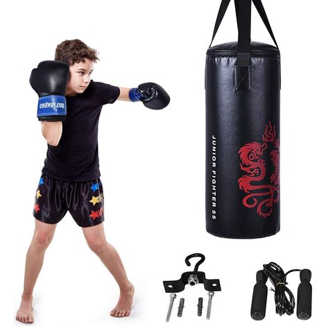 COSTWAY 10KG Boxsack-Set mit 8oz Boxhandschuhen und Springseil, Punchingsack, Punching Bag, Boxing inkl. Deckenhaken zur Montage (1/5)