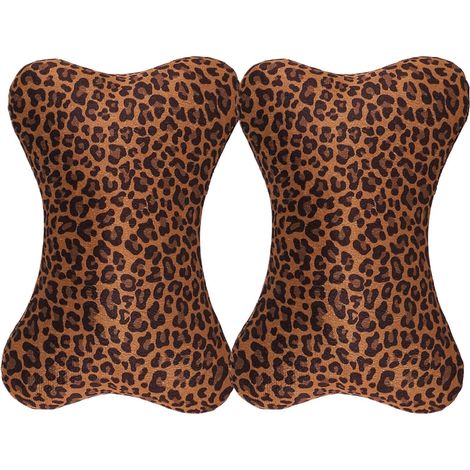 Oreiller appuie-tête de voiture imprimé léopard 28 x 19 cm , soutien cervical doux en 2 parties , co