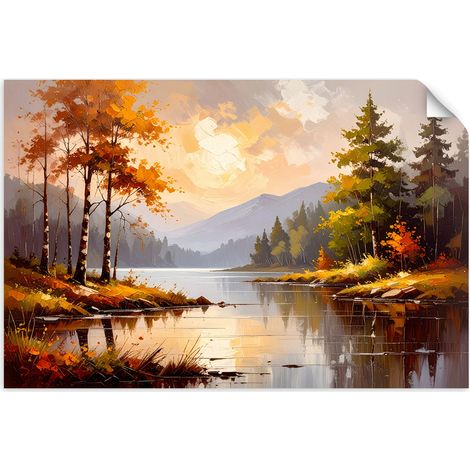 Selbstklebendes Poster – Wandsticker Fluss Bäume Berglandschaft 60x40 cm