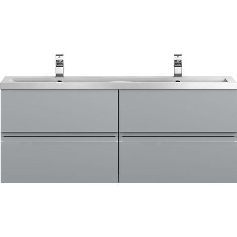 Mavesyn Contemporary 4 Drawer Wall Hung Vanity Unit with Basin, Satin Grey, 1200mm