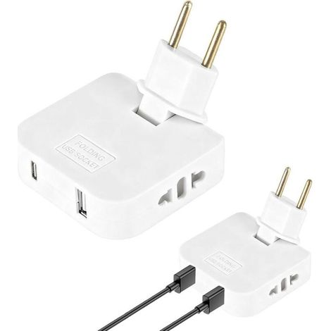 Prise Plate USB, 220V Prise Plate Derriere Meuble, Multipris e Extra Plate USB pour Espaces Réduits, Tête Pivotante à 180°Connecteurs Européens, 2Pri Ses et 2Ports US B (1/5)