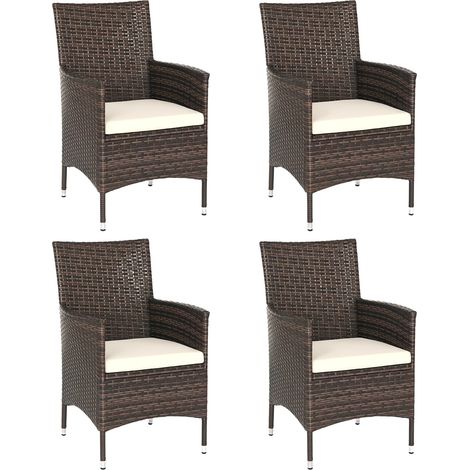 Outsunny 4PC Outdoor Rattan Armchair Wicker Dining Chair Set for Garden Brown (1/5)
