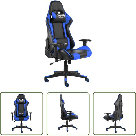 The Living Store Chaise de jeu pivotante Bleu PVC - Chaise Gaming - Chaise De Bureau - Chaise Ergonomique - Fauteuil Gamer - Chaise Pivotante (1/5)