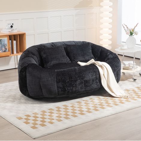Canapé pouf 145x95x63 cm en tissu chenille noir, convertible pour salon FloraGrace (1/5)