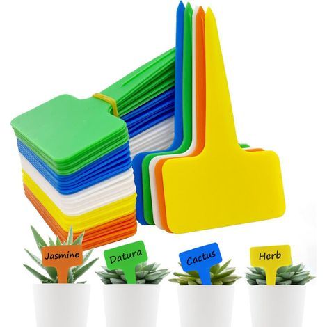CSPARCV 100 Etichette per giardino da esterno, marcatori per piante in plastica a T, etichette riutilizzabili per orto e giardino, 10 x 6 cm (multicolore) (1/5)