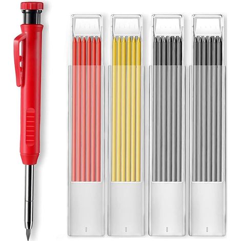 Crayon Chantier,Crayon Charpentier,Porte mine chantier,Crayon pica,1 Crayons Charpentier avec 24 mine crayon chantier convient pour dessins architecturaux et la menuiserie,outils dessin DIY (1/5)