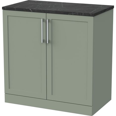 Stonnall Traditional Floor Standing 2 Door Vanity Unit with Black Pietra Marble Laminate Worktop, 800mm, Reed Green