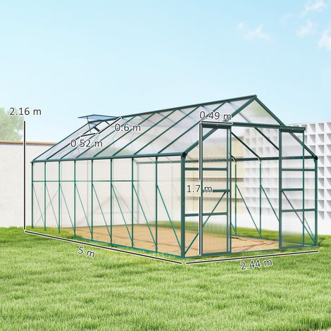 Serre de jardin en polycarbonate, métal et aluminium, résistante aux UV et au vent, 244 x 500 x 216 cm, verte (1/5)