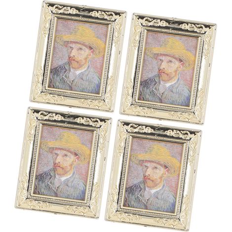Ensemble de 4 tableaux miniatures réalistes pour maisons de poupées, échelle 1:12, avec cadre. Idéal pour la décoration murale. Type 1. (1/5)