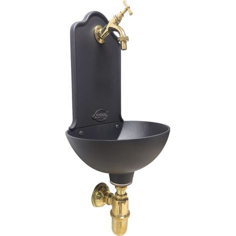Fontaine murale Malta en fonte de couleur pour la maison et le jardin avec robinet et siphon avec drain en laiton finition au choix : poli