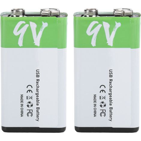 Lot de 2 piles rechargeables 9V 650mAh avec interface USB et câble de données, indicateur LED (1/5)