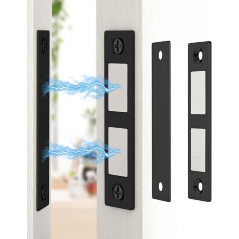 Ultra Mince Aimant Porte Placard Puissant 13Kg Lot de 2 Loquet Magnétique pour Porte d'Armoire, Aimant Fermeture pour Porte Coulissant Aimant pour Placard de Cuisine, Tiroir, Meuble, Noir (1/5)