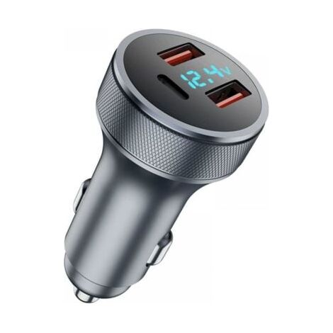 72W USB-Zigarettenanzünder-Autoladegerät, Metalle Schnellladeadapter, Dual-USB, USB-Autoladegerät mit LED-Voltmeter (1/5)