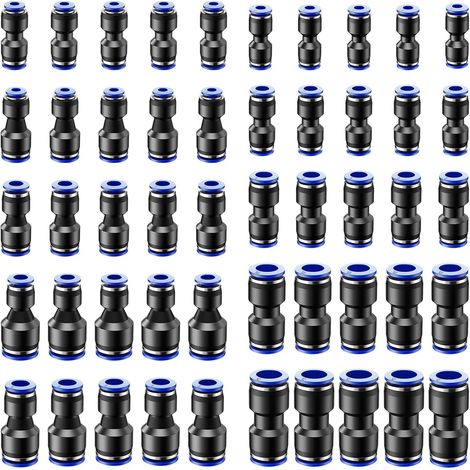 50 Pièces Raccord Pneumatique, Raccord Pneumatique Droit en Plastique pour Air Tuyau (4/6/8/10/12mm, 6-4/8-4/8-6/10-6/10-8mm) (1/5)