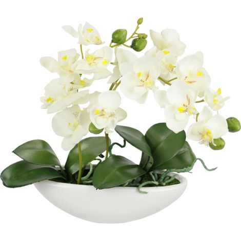 Orchidée Artificielle dans Un Bol - 27 cm - Orchidée Artificielle Phalaenopsis avec Pot - Décoration de Mariage - Papillon Phalaenopsis - Fleur décorative en Soie - Arrangements Floraux - Blanc (1/3)